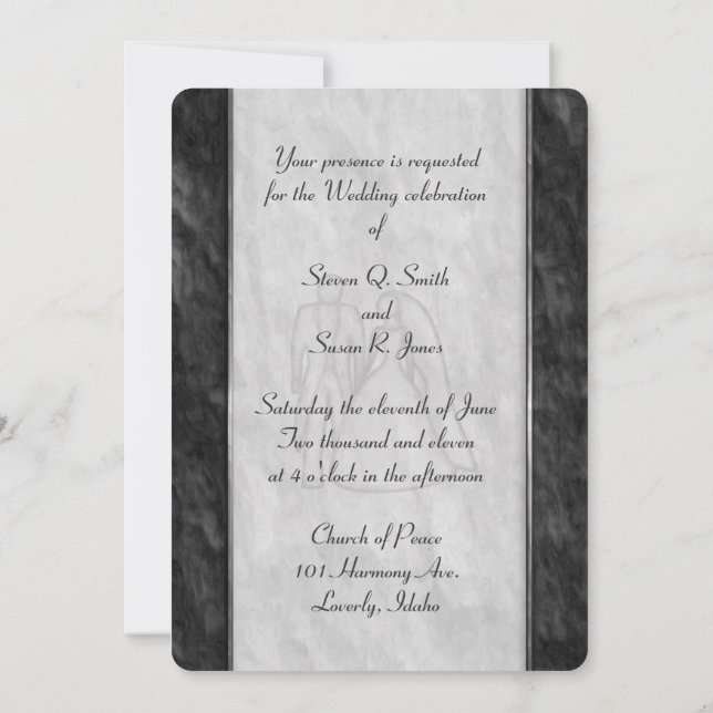 Invitaciones blancos y negros elegantes de la boda (Reverso)