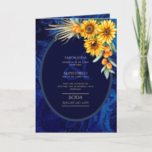 Invitaciones BODA en español de 4pg, Blue Sunflowe