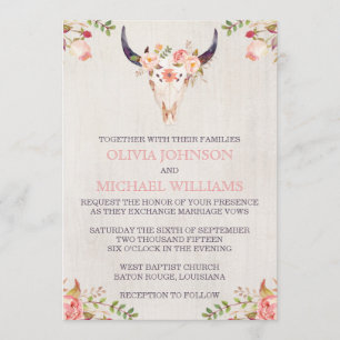 Invitaciones bohemias de la boda del cráneo de la