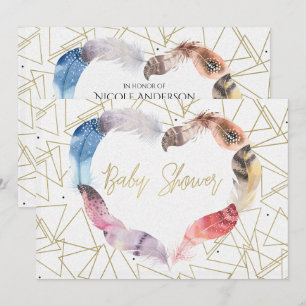 Invitaciones Boho Chic con Plumas y Corazón para B