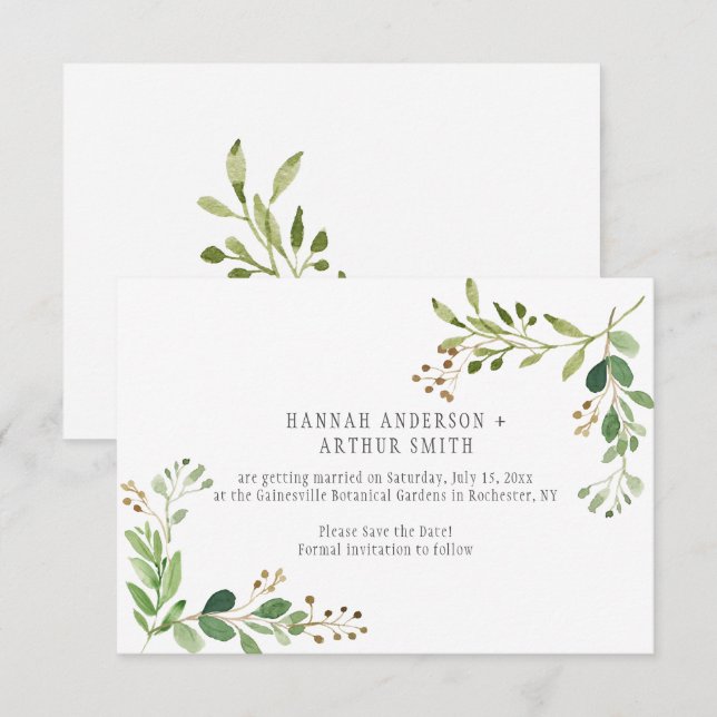 Invitaciones Botánicas de Boda para Guardar la Fec (Anverso / Reverso)