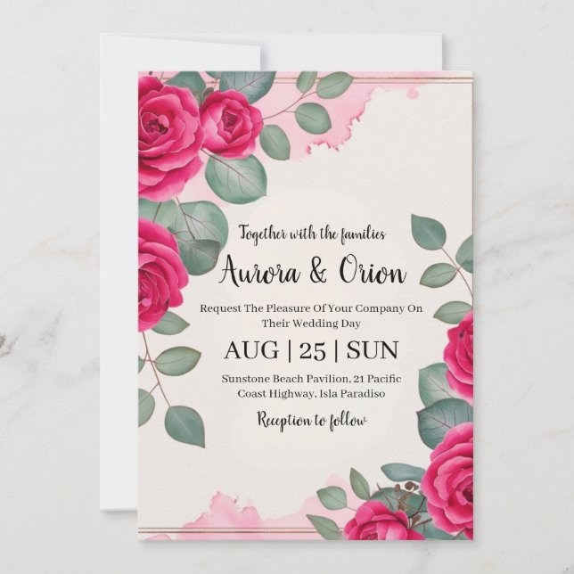 invitaciones botánicas de bodas florales de color  (Anverso)
