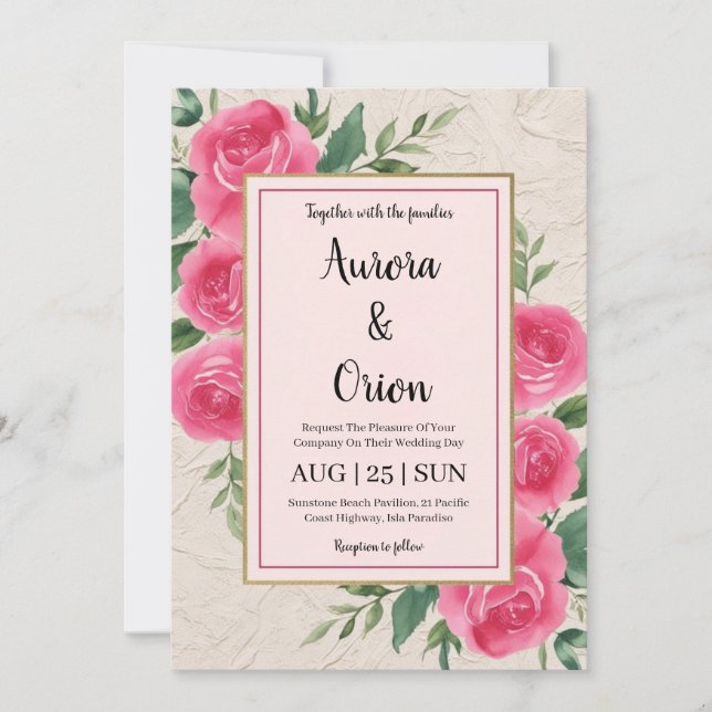 invitaciones botánicas de bodas florales de color  (Anverso)