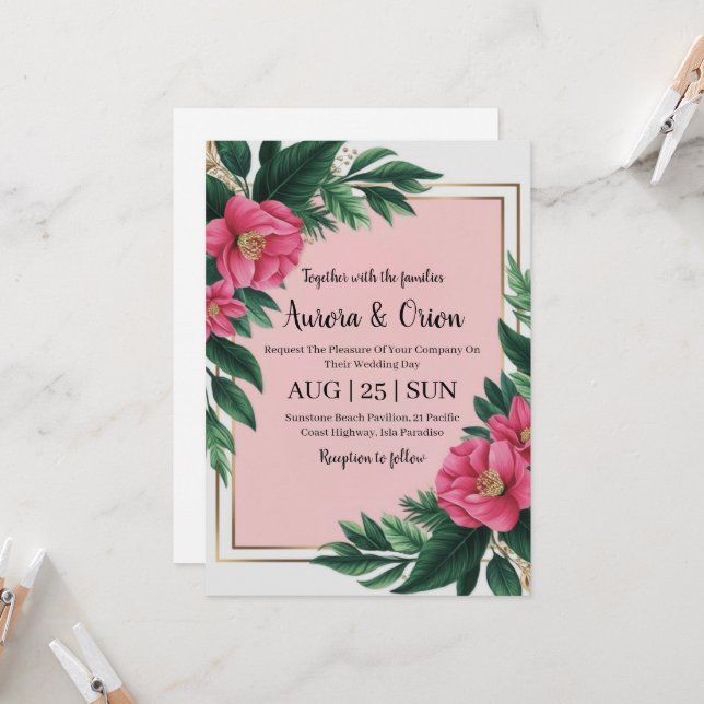invitaciones botánicas de bodas florales de color  (Anverso/Reverso In Situ)