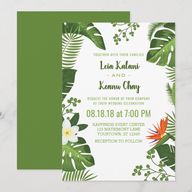 Invitaciones botánicas de la boda del follaje (Anverso / Reverso)