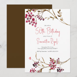 Invitaciones Botánicas Rústicas para 50 Cumpleaños