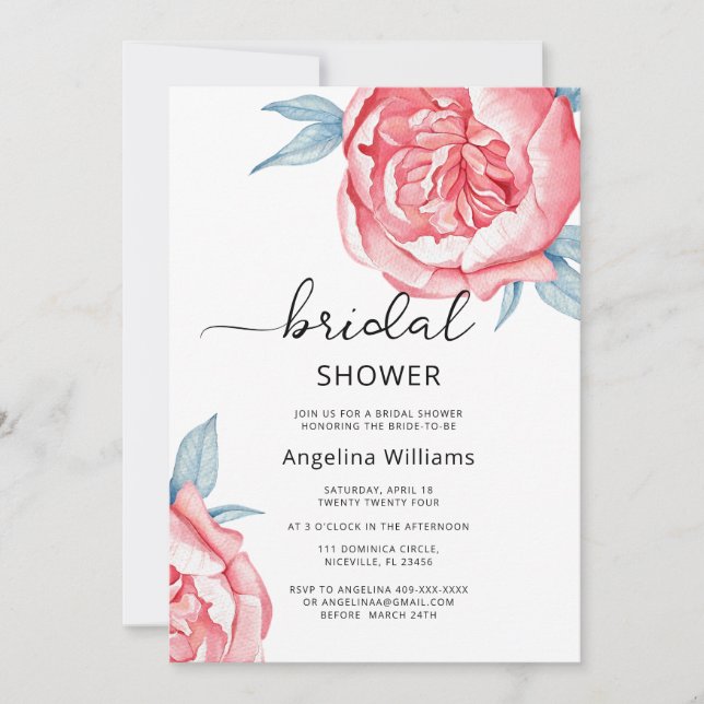 Invitaciones Bridal Shower Flores. (Anverso)