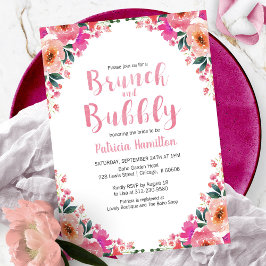 Invitaciones brunch y bubbly sublime floral rosada