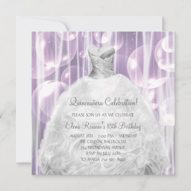 Invitaciones Burbujas Fiesta Quinceañera Vestido B (Anverso)