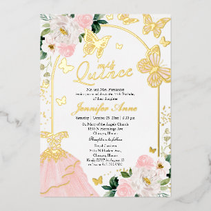 Invitaciones Butterfly Quince Blush Floral Vestido
