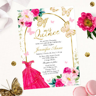 Invitaciones Butterfly Quince Hot Pink Arch Floral