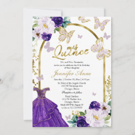Invitaciones Butterfly Quince Vestido Floral Púrpu
