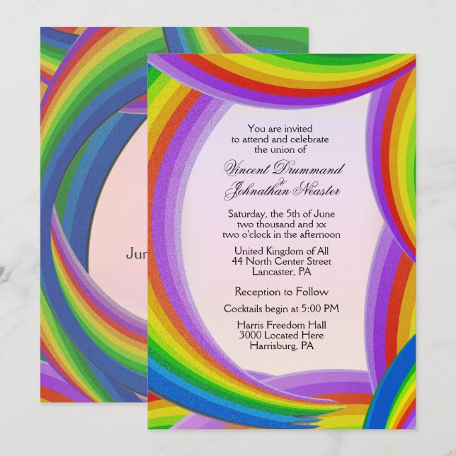 Invitaciones caóticas a la boda del arcoiris (Anverso / Reverso)