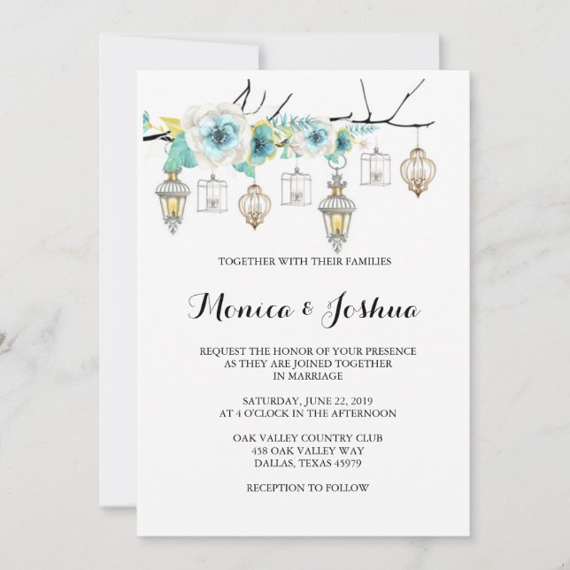 Invitaciones caprichosas de la boda de la linterna (Anverso)