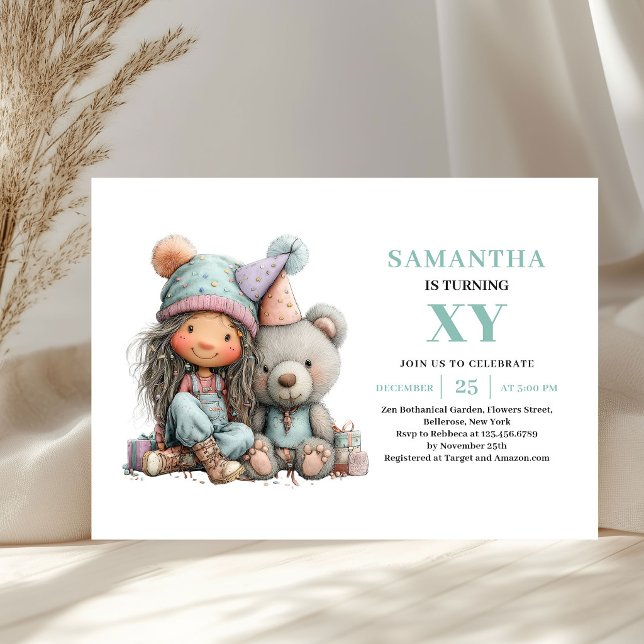 Invitaciones caprichosas pastel para el 4to cumple (Quirky Girl 4th Birthday Whimsical Pastel invitation)