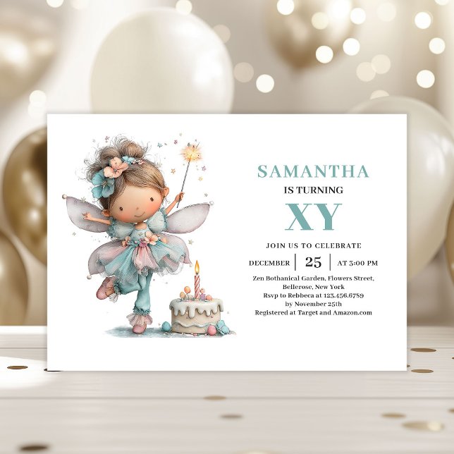 Invitaciones caprichosas pastel para el tercer cum (Cute Fairy Girl 3rd Birthday Whimsy Pastel invitation)
