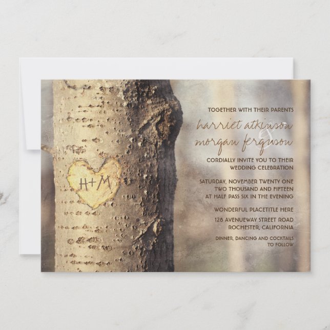invitaciones caseras rústicas de árbol del corazón (Anverso)