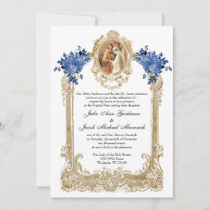 INVITACIONES CATÓLICAS DE BODA AZUL FLORAL