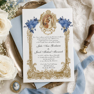 INVITACIONES CATÓLICAS DE BODA AZUL FLORAL