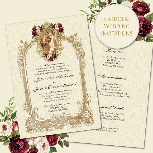 INVITACIONES CATÓLICAS DE BODA FLORAL DE VINTAJE (Subido por el creador)