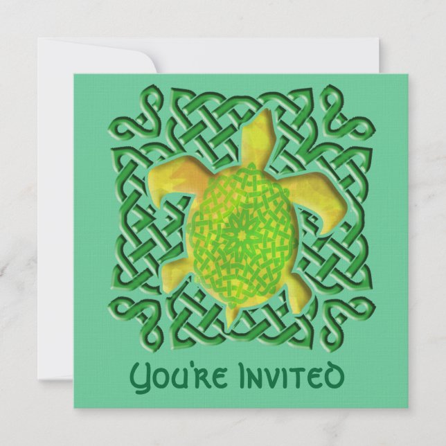 Invitaciones célticas verdes de la tortuga del (Anverso)