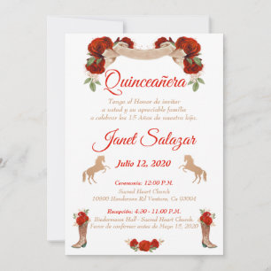 Invitaciones charro Quinceañera Charra Red