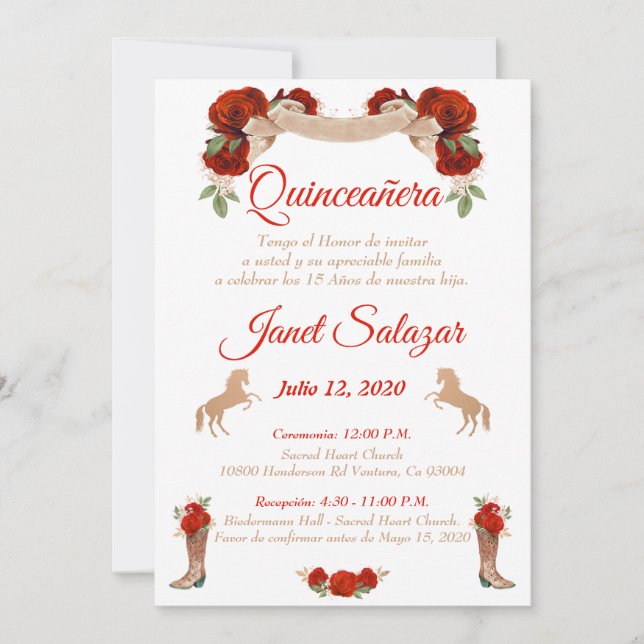 Invitaciones charro Quinceañera Charra Red (Anverso)
