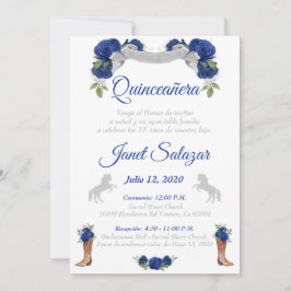 Invitaciones charro Quinceañera Plata Azul