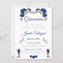 Invitaciones charro Quinceañera Plata Azul
