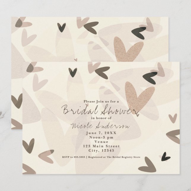 Invitaciones Chic Corazones Rosa y Beige para CUAL (Anverso / Reverso)