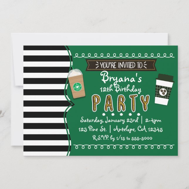 Invitaciones Chic de Cumpleaños con Café Frap (Anverso)