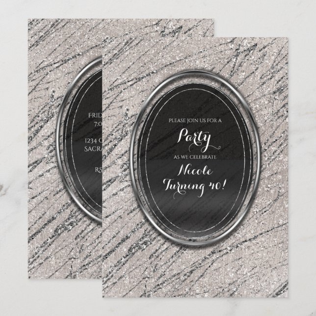 Invitaciones Chic de Mármol a Rayas Glam Beige y P (Anverso / Reverso)