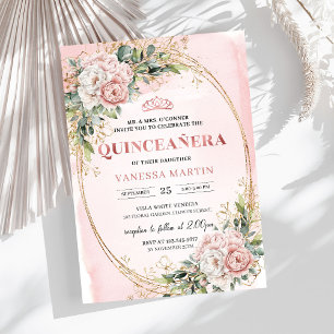 Invitaciones Chic Dusty Pink Floral Eucalyptus Qui