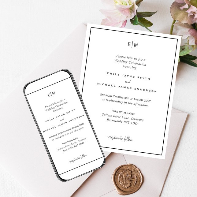 Invitaciones clásicas a la boda blanca y negra (Subido por el creador)
