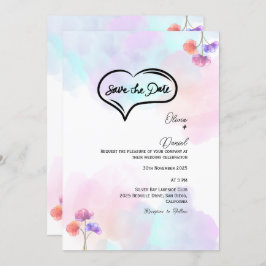 Invitaciones clásicas a la boda rosa y azul