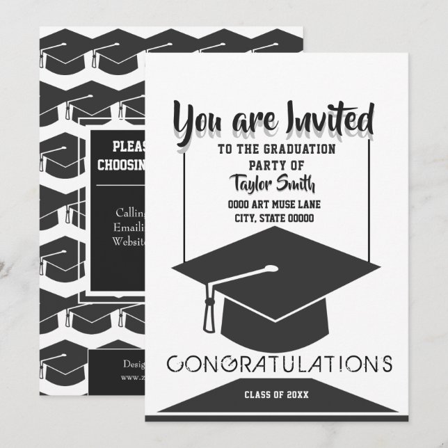 Invitaciones clásicas a la fiesta de graduación en (Anverso / Reverso)