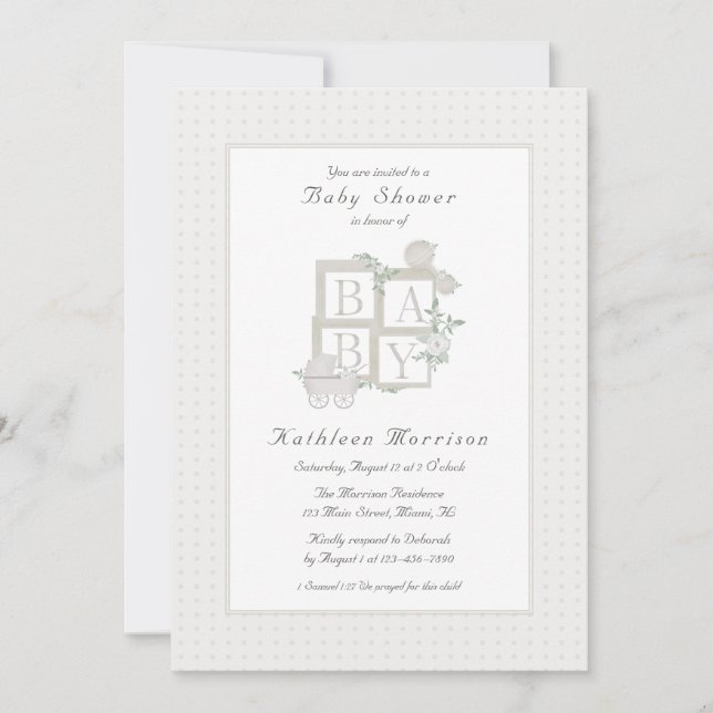 Invitaciones clásicas de bloques y carruaje para b (Anverso)