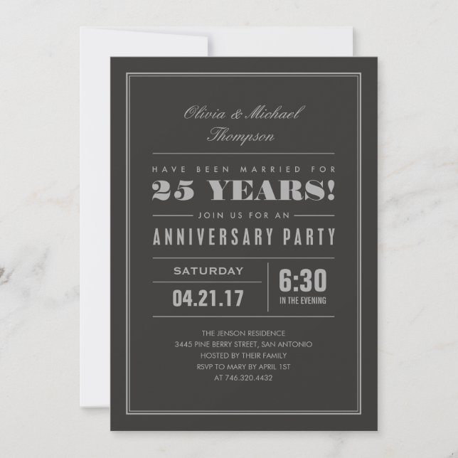 Invitaciones clásicas de bodas de plata aniversari (Anverso)