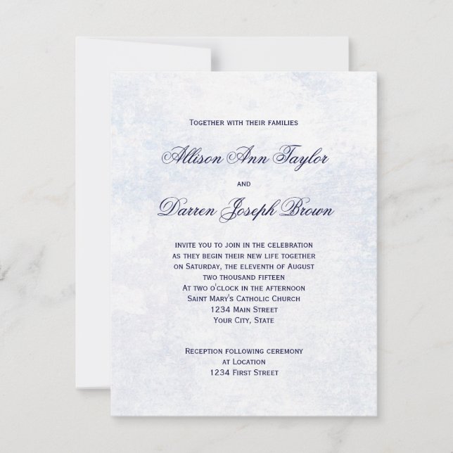 Invitaciones clásicas de matrimonio en azul (Anverso)