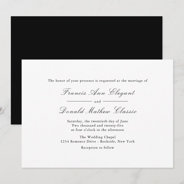 Invitaciones clásicas para novias y novias (Anverso / Reverso)