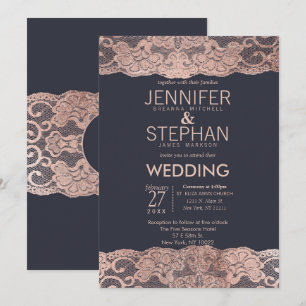 Invitaciones color de rosa de la boda del cordón y