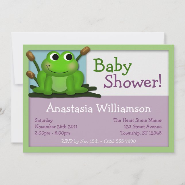 Invitaciones coloridas de Baby Shower del Froggy (Anverso)