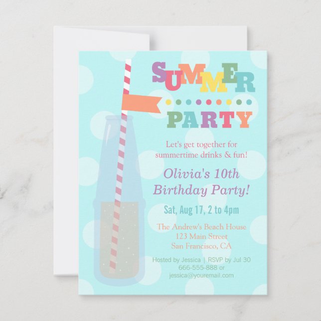 Invitaciones Coloridas de Cumpleaños de Verano (Anverso)