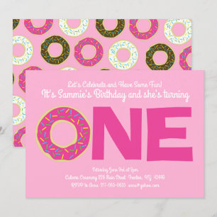 Invitaciones coloridas de Donuts para el primer cu