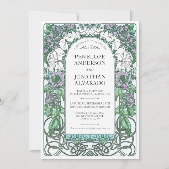 Invitaciones coloridas de la boda de Nouveau del (Anverso)