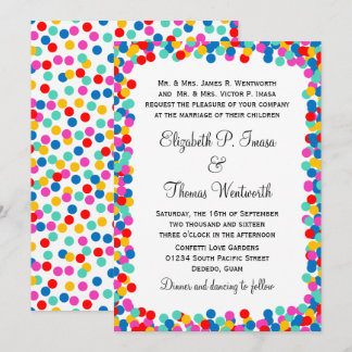 Invitaciones coloridas de la boda del confeti