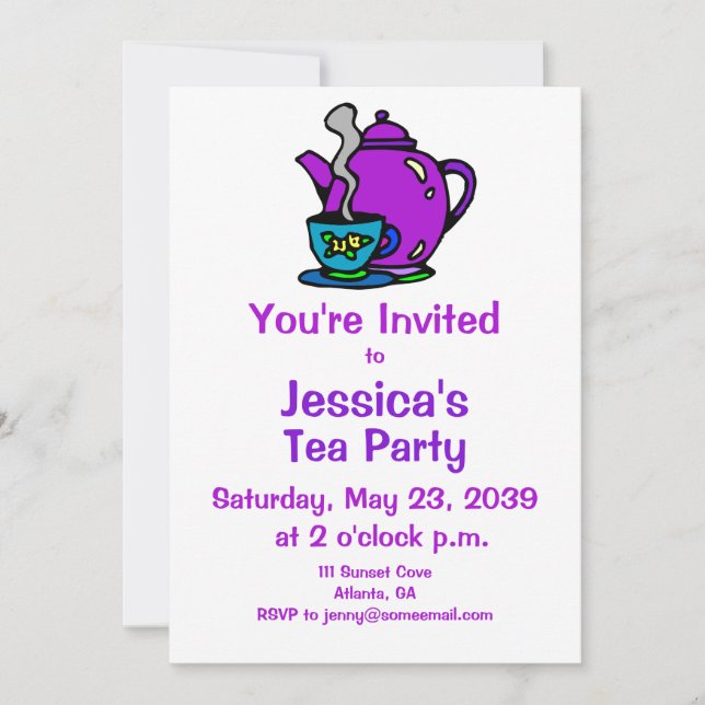 Invitaciones Coloridas para Fiesta del Té (Anverso)