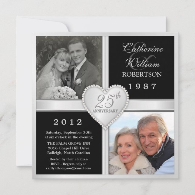 Invitaciones con Foto de Corazones para Bodas de P (Anverso)