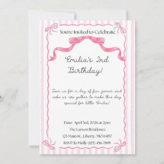 Invitaciones con lazo rosa y blanco
