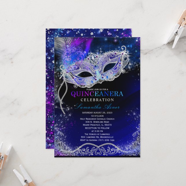 Invitaciones con tema de Quinceañera de Noche Estr (Anverso/Reverso In Situ)
